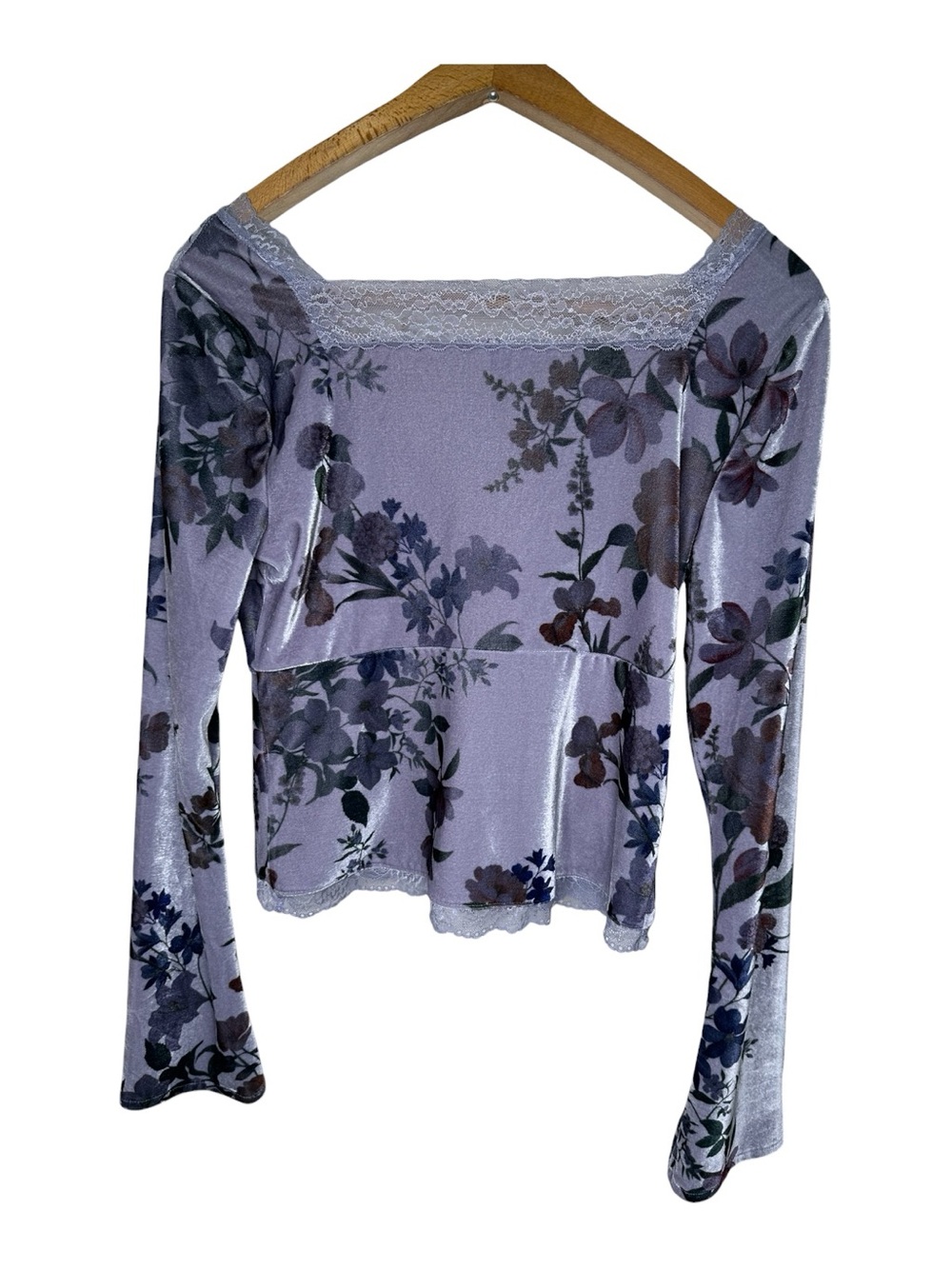 Anthropologie Floral Velvet Cropped Top Lace Trim Size Medium Fairy Romantic - Picture 8 of 12
